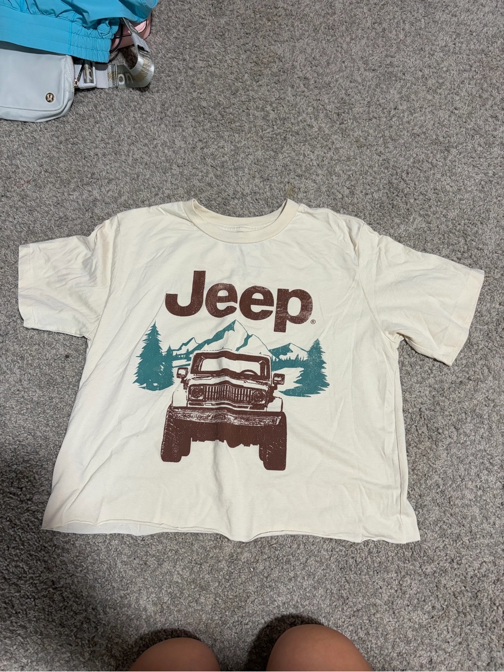 Jeep Cream Tee with Brown Jeep & Teal Mountain Graphic